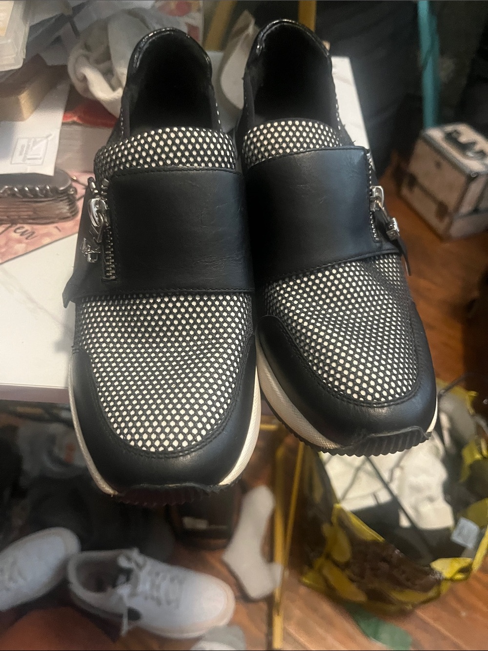 Display Shoe-Michael Kors Black and White Slip-On Loafers